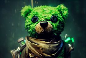 赛博朋克人形绿色泰迪熊战士