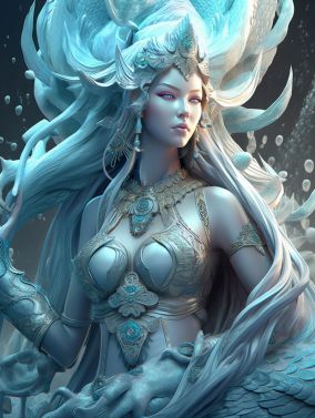 [V5] 淡蓝色古代神话中美丽的女神雕塑