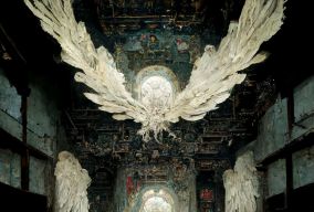 神翼天使在破旧的九龙城堡