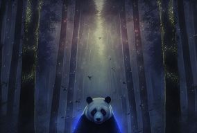 熊猫在夜晚的森林里