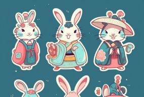 [V5] 穿汉服的快乐小兔卡通贴