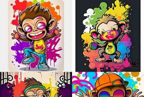 街头艺术涂鸦风格的快乐猴子
