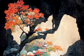 瀑布般的高原夹缝中长满了日本枫树