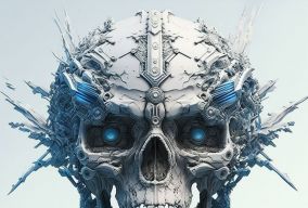 由骨骼和冰制成的生物半机器人头骨战士