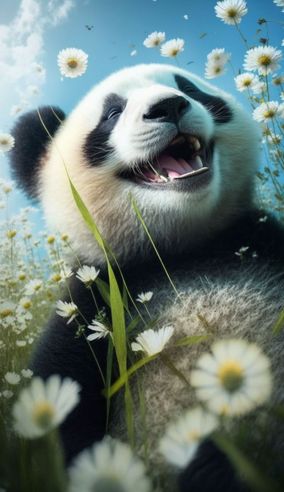 草地上的快乐熊猫