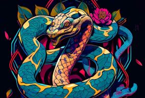 动漫涂鸦艺术风格快乐的蟒蛇设计