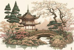 日本浮世绘宁静的花园