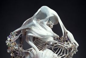 由透明水晶石英制成的迷人的女性骨架