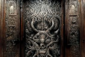 巨大的地狱门上的恶魔图案