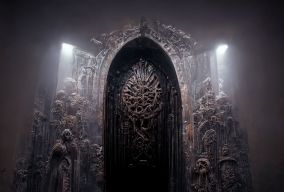 哥特式风格的门通向可怕的地狱