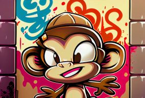 街头涂鸦风格卡通快乐猴子