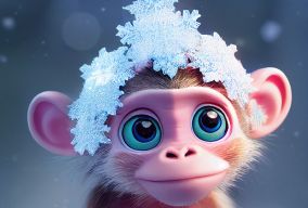 皮克斯风格可爱的小猴子装扮成冰雪女王
