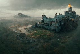 山上一座阴森的城堡的鸟瞰图