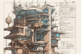 [V5] 手绘的赛博朋克风格的建筑设计图