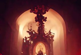 地狱中一座充满恶魔的大教堂的内部