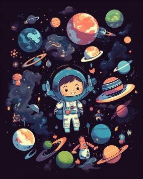[V5] 可爱快乐的儿童宇航员漂浮在太空