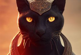 拟人化的威严的黑猫骑士肖像