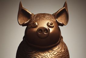 一尊猪头铜像