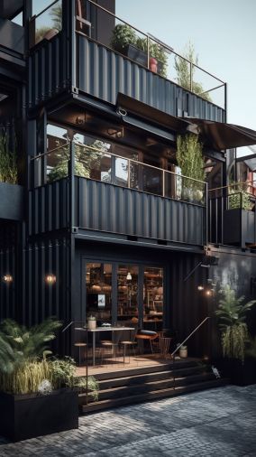 [V5] 一家餐厅由两层楼的黑色容器建造