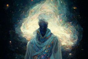 身着由星系制成的流动长袍的多元宇宙中的神