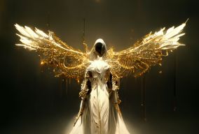 白色天使金色装饰大翅膀