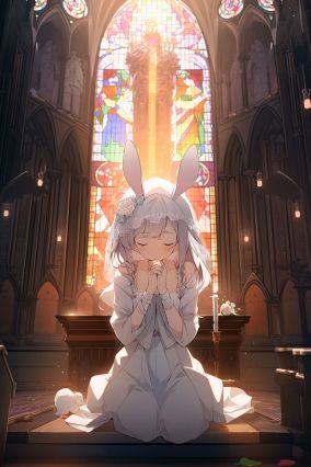 可爱的兔子女孩在祈祷