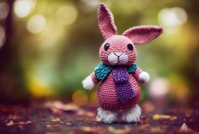 毛绒编织的兔子在毛绒多彩的世界