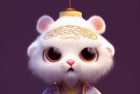穿着中国唐朝服装的小白虎