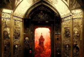 华丽的哥特式门把电梯开到地狱