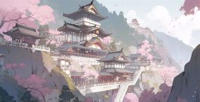 山边日本寺庙风景插图