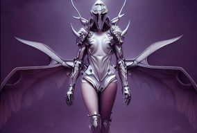 未来主义科幻翅膀的半机械人恶魔女神