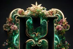 华丽的花卉和植物细节祖母绿字母H