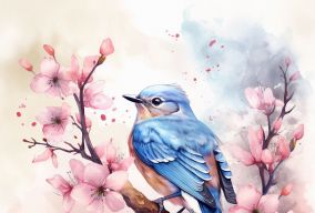 [V5] 一只蓝鸟栖息在树枝上