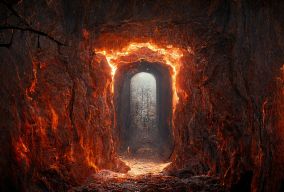 森林里的一个山洞里的地狱之门