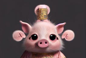 穿着中国唐朝服装的小猪