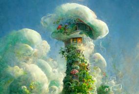 闪闪发光的绿色童话蘑菇小屋