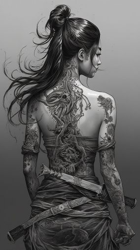 [V5] 一个背上有武士刀和纹身的女人