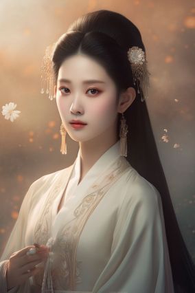 [V5] 美丽的中国仙女风格女孩身穿白色汉服