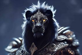 拟人化雄伟的黑狮子骑士