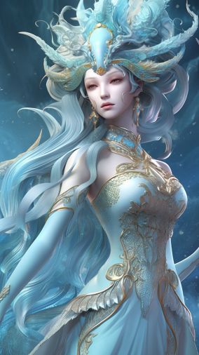 [V5] 淡蓝色古代神话中美丽的女神雕塑