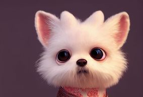 穿着中国唐朝服装的小白狗