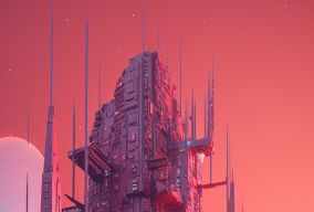 [V5] 红色天空为背景的未来主义城市