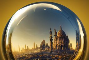 一座反映在玻璃球体中的文艺复兴城市