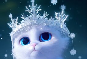 可爱的小猫咪装扮成雪女王