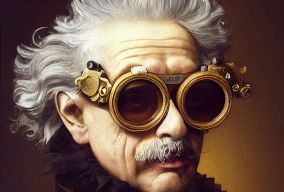 巴洛克时期戴着蒸汽朋克护目镜的爱因斯坦画像