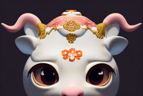 穿着中国唐朝服装的小白牛