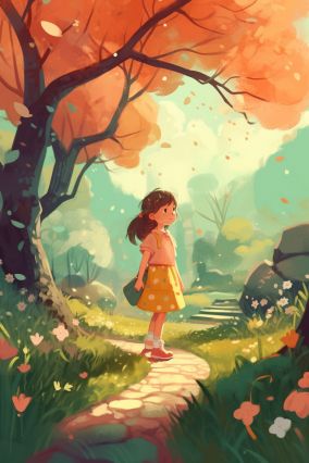 [V5] 一个可爱的小女孩在公园里享受春天的绿色