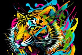 动漫涂鸦艺术风格快乐的老虎设计