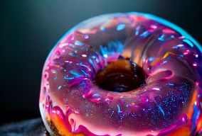 闪耀的霓虹滴落镜面釉甜甜圈