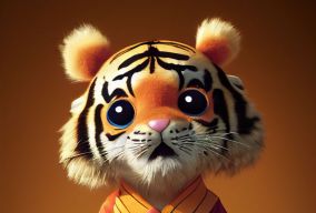 穿着中国唐装的可爱小老虎
